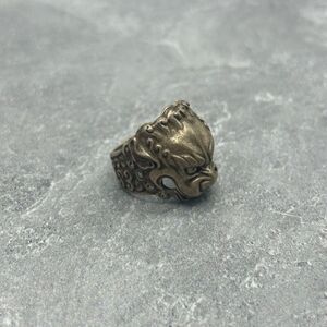 Rare Antique Old China Miao Real Stamped Silver Dynasty Palace Lion Head Hand Ri